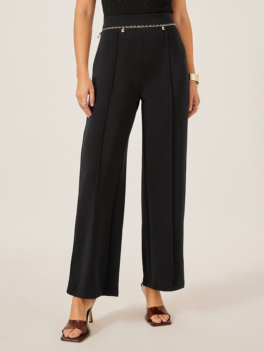 Flared Knitted Pants with Pintuck Detail