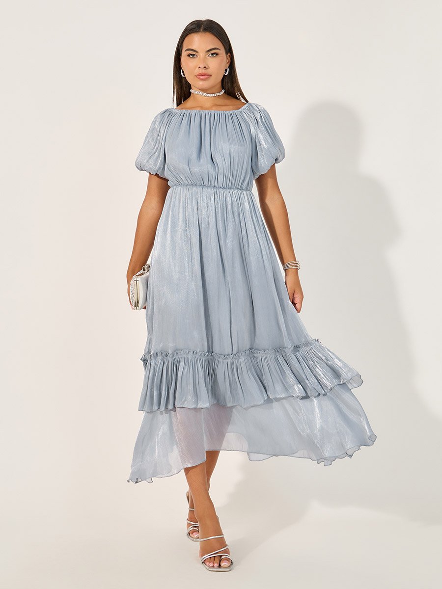 chinese dress ladies Plus Size Bohemian Tiered Maxi Dress with Balloon Sleeves