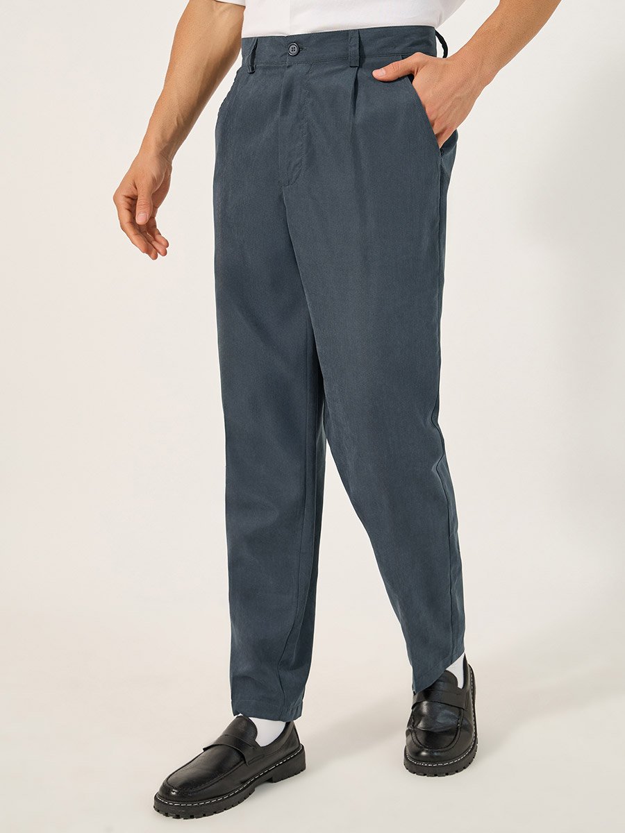 Men Navy Blue Tailored Pants