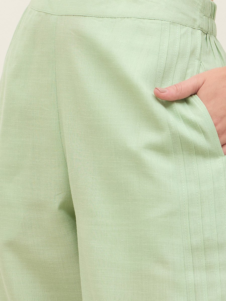 Green Pintuck Detail Slub Shirt and Pants Co-Ords