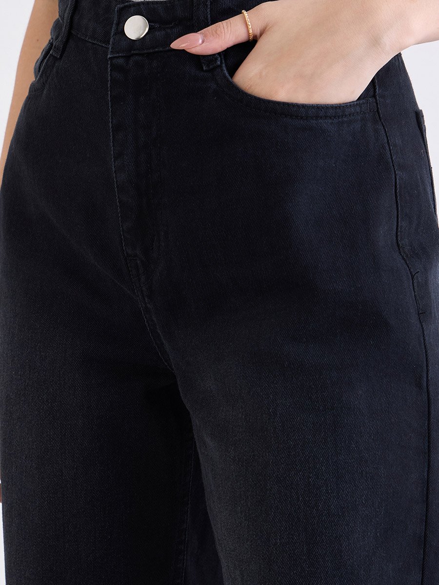 High Rise Faded Straight Fit Jeans