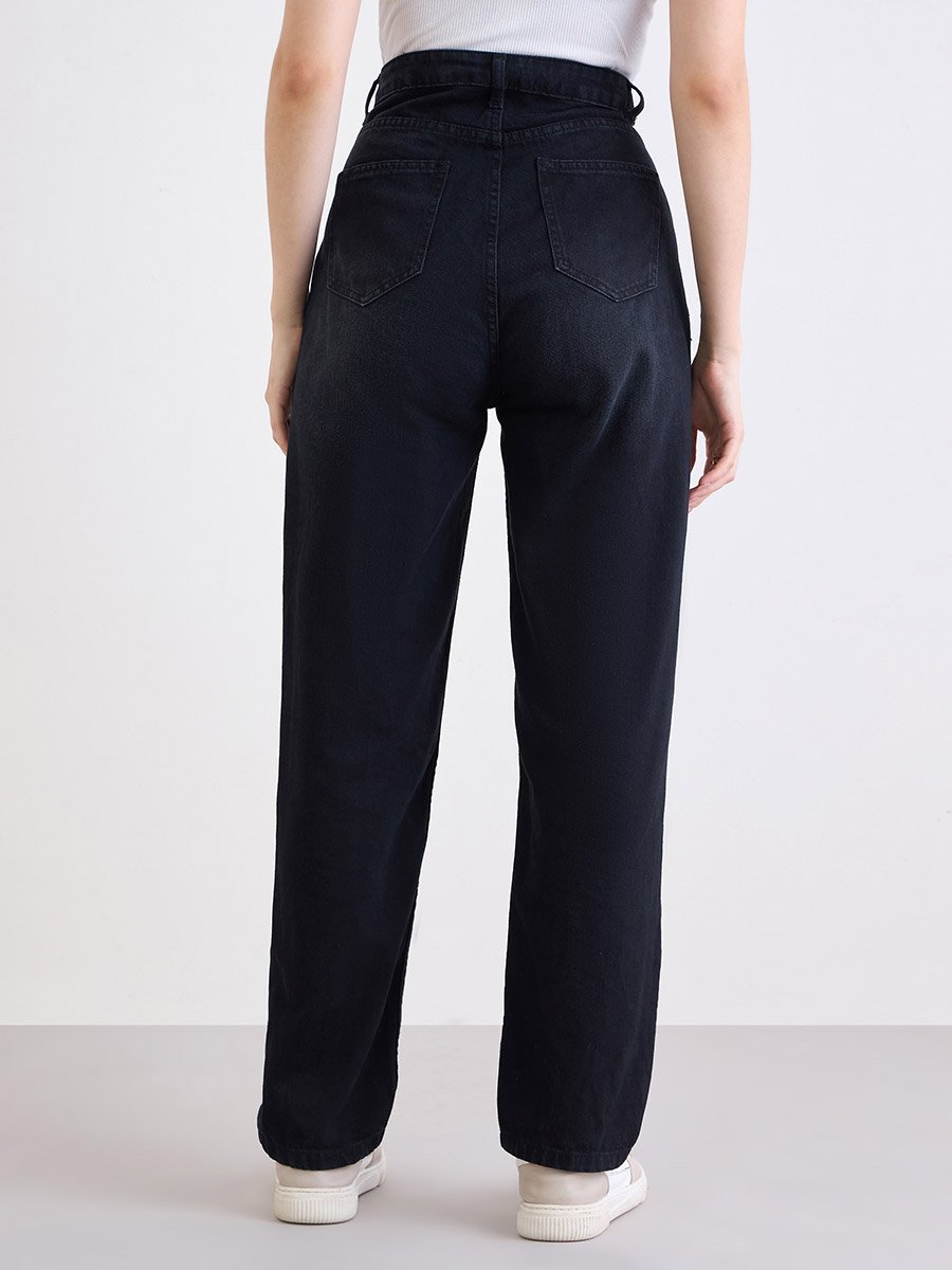 High Rise Faded Straight Fit Jeans