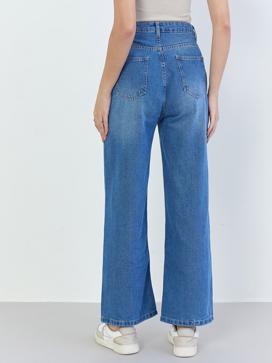 Blue High Rise Faded Wide Leg Jeans