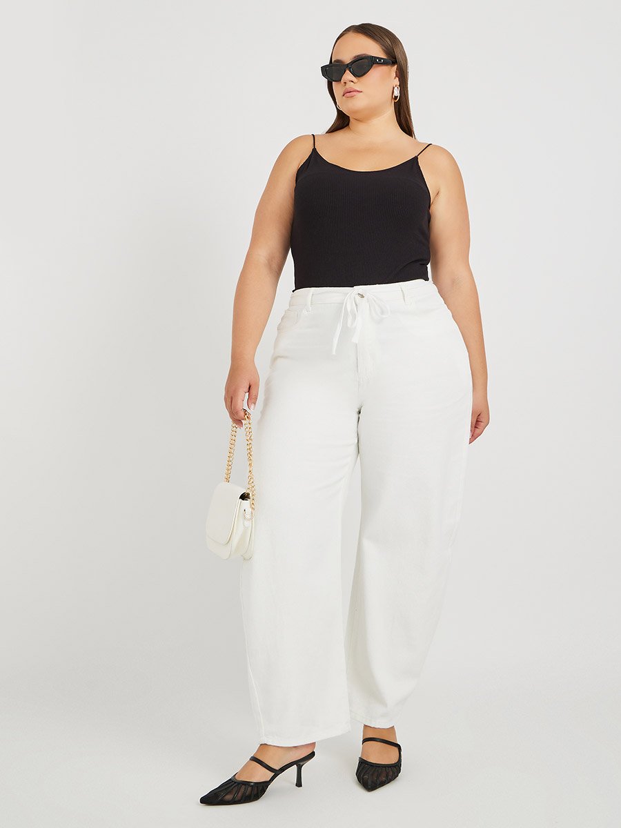 Plus Size High Rise Denim Joggers with Drawstring