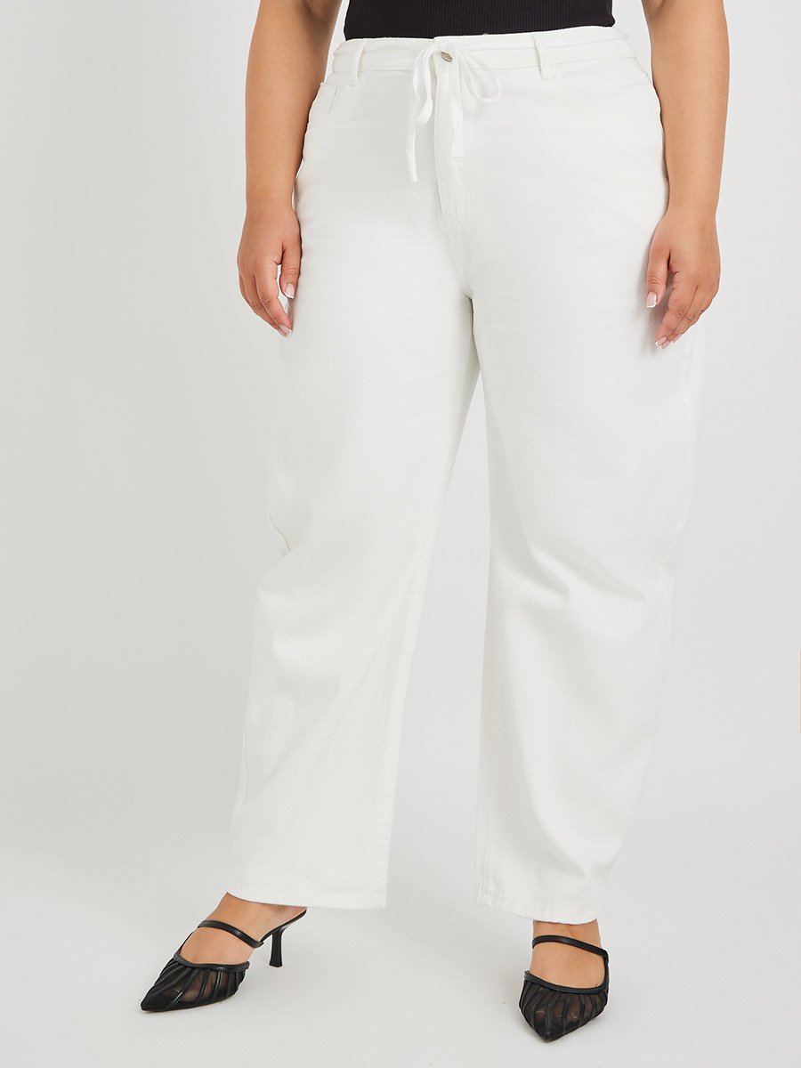 Plus Size High Rise Denim Joggers with Drawstring