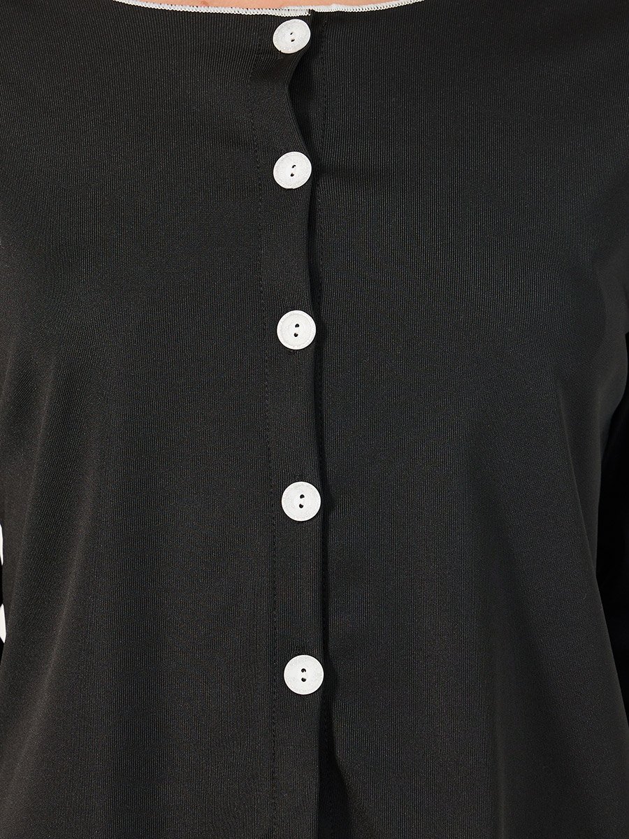 Solid Long Sleeve Button Front Pajama Set 