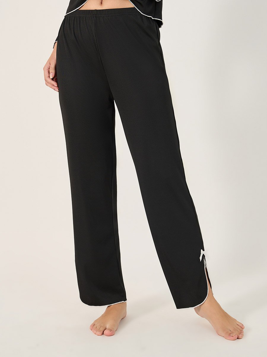 Solid Long Sleeve Button Front Pajama Set 