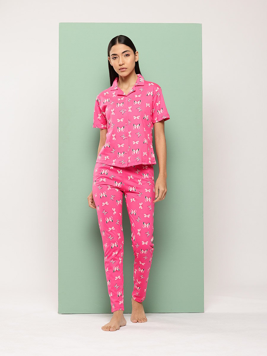 Butterfly Print Cotton Shirt and Pyjama Set