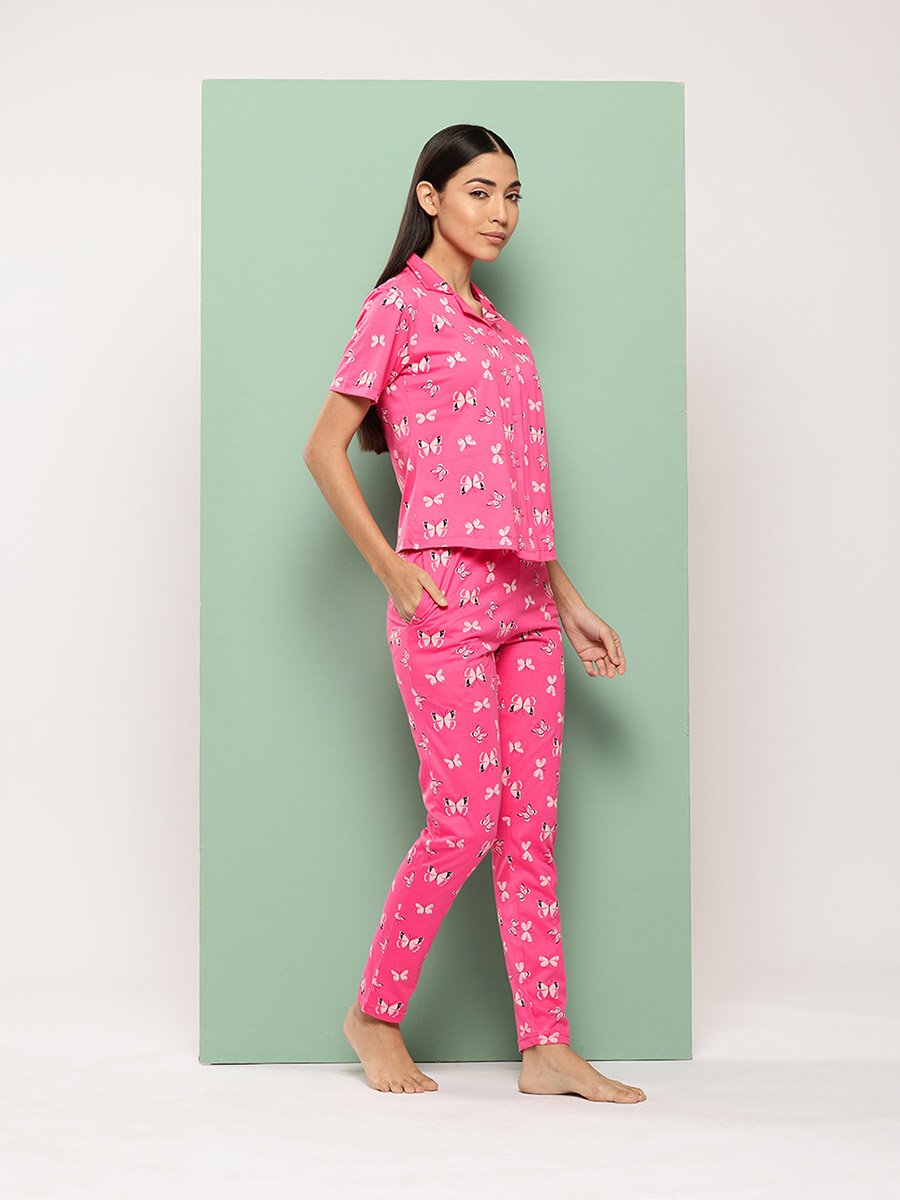 Butterfly Print Cotton Shirt and Pyjama Set