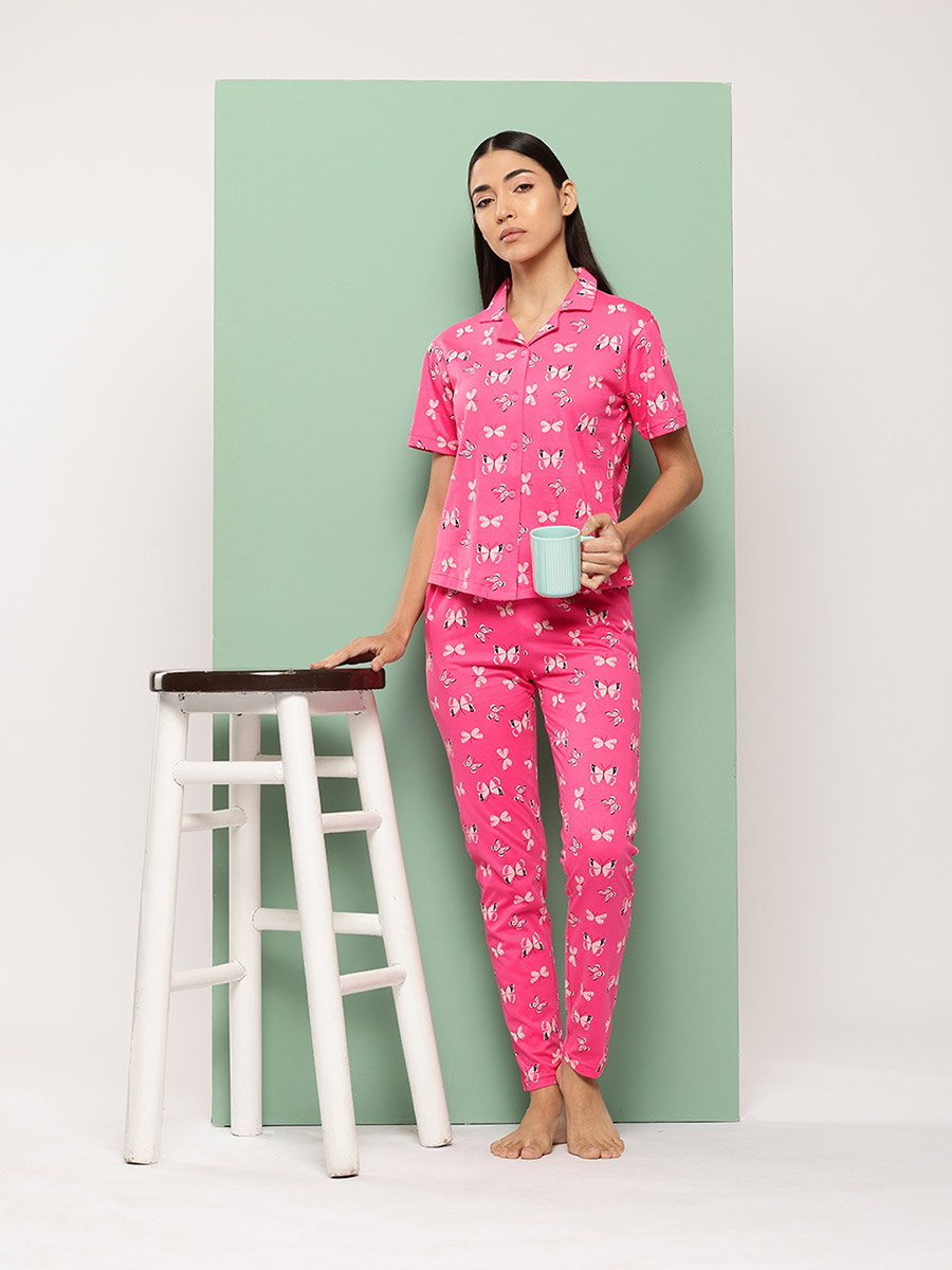 Butterfly Print Cotton Shirt and Pyjama Set