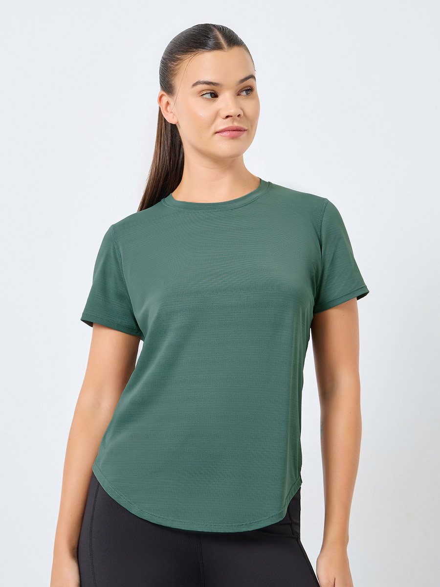 Textured Curved Hem Short Sleeve Top