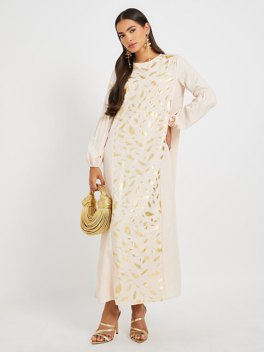 Foil Printed Cuffed Sleeves Jalabiya