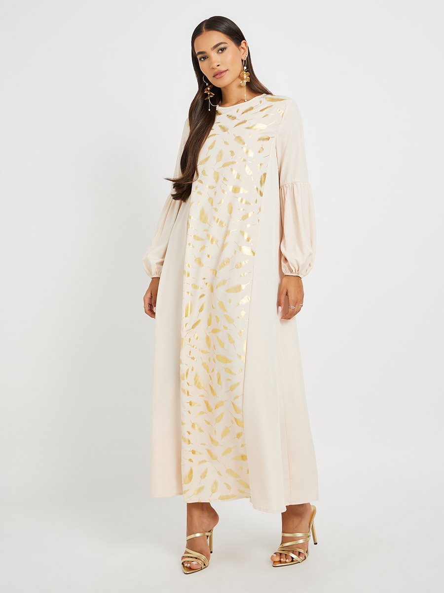 Foil Printed Cuffed Sleeves Jalabiya