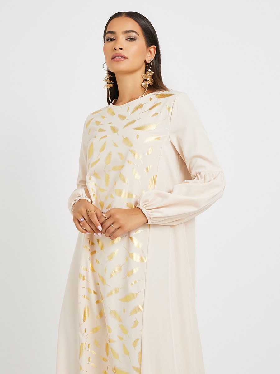 Foil Printed Cuffed Sleeves Jalabiya