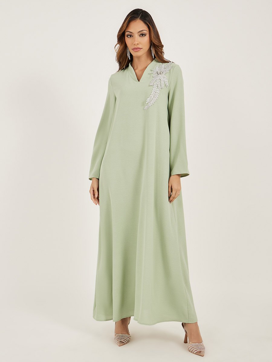 Lace Detail V Neck Wrap Look Jalabiya
