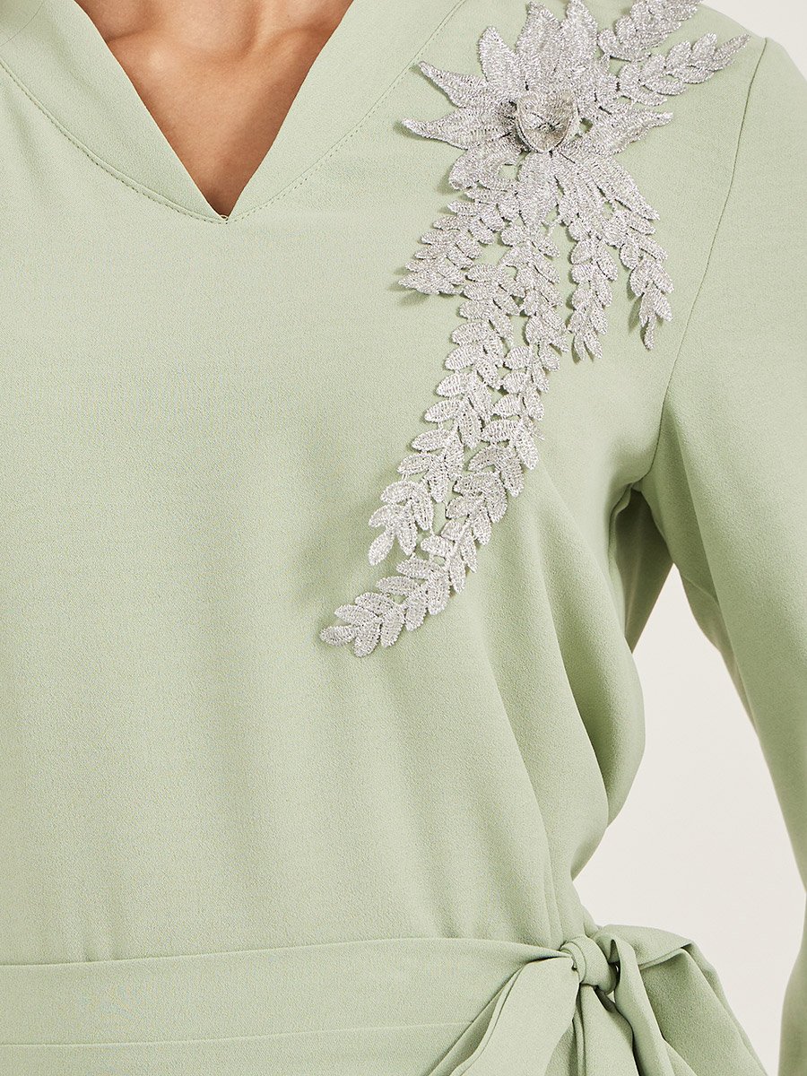 Lace Detail V Neck Wrap Look Jalabiya