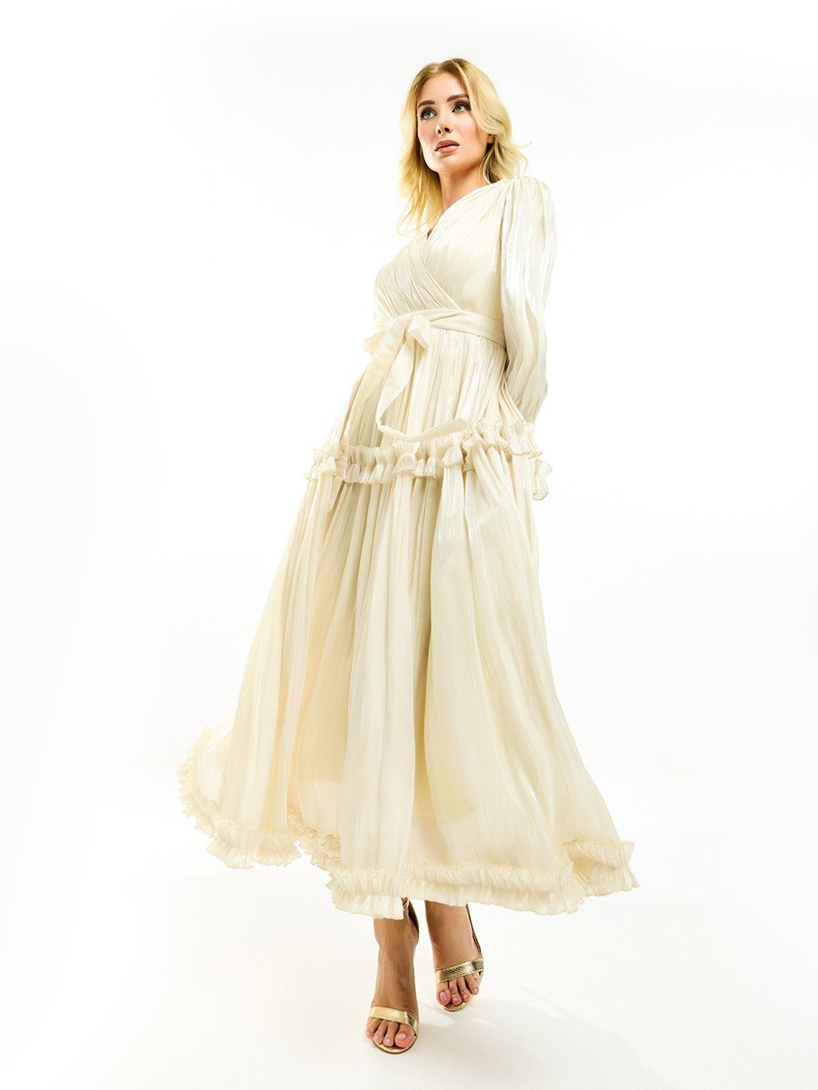 open lace back dress Theia Tia Off Shoulder Organza Gown