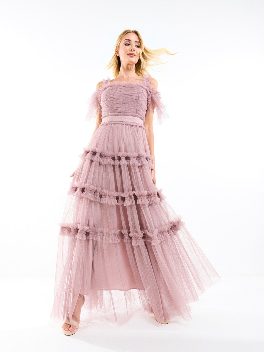 chinese dress ladies Floral Flocked Mesh Dress main image 0