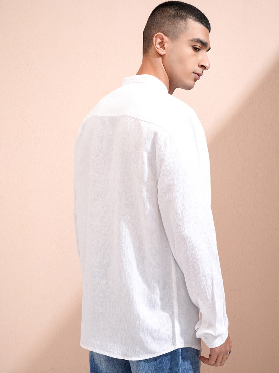 Solid Relaxed Fit Mandarin Collar Shirt
