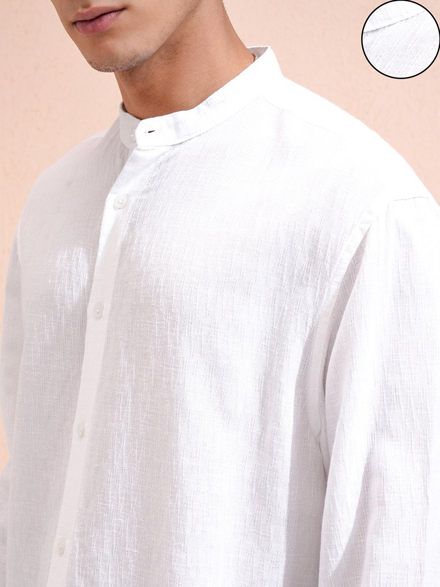 Solid Relaxed Fit Mandarin Collar Shirt