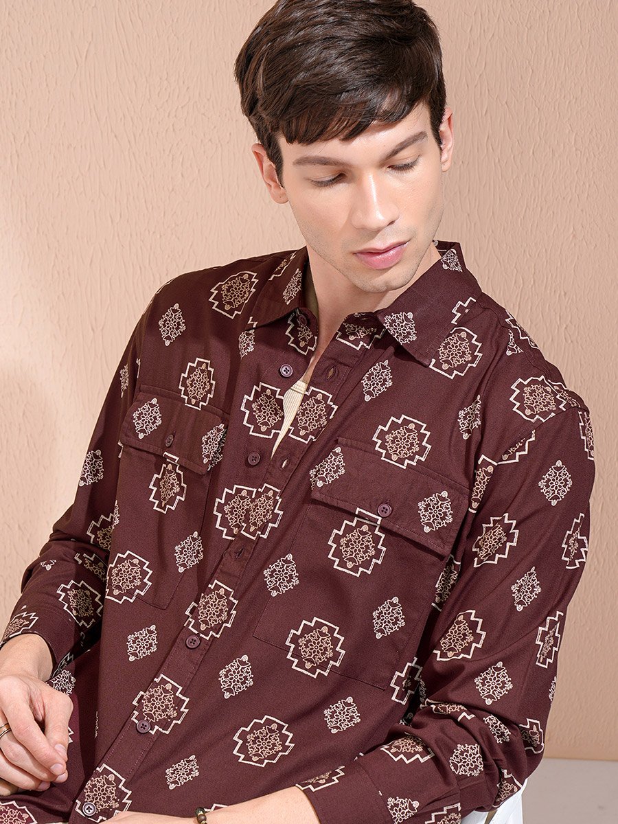 Printed Regular Fit Collared Shirt with Pockets
