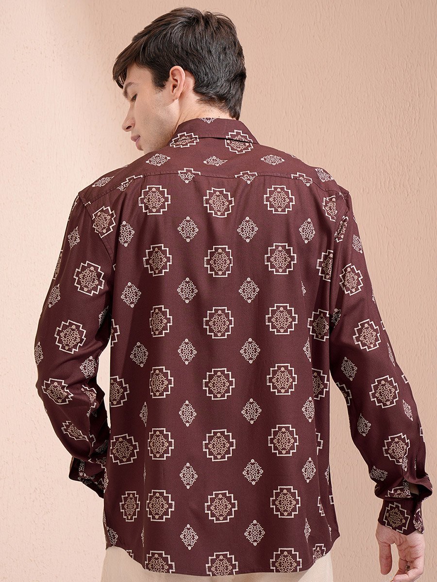 Printed Regular Fit Collared Shirt with Pockets