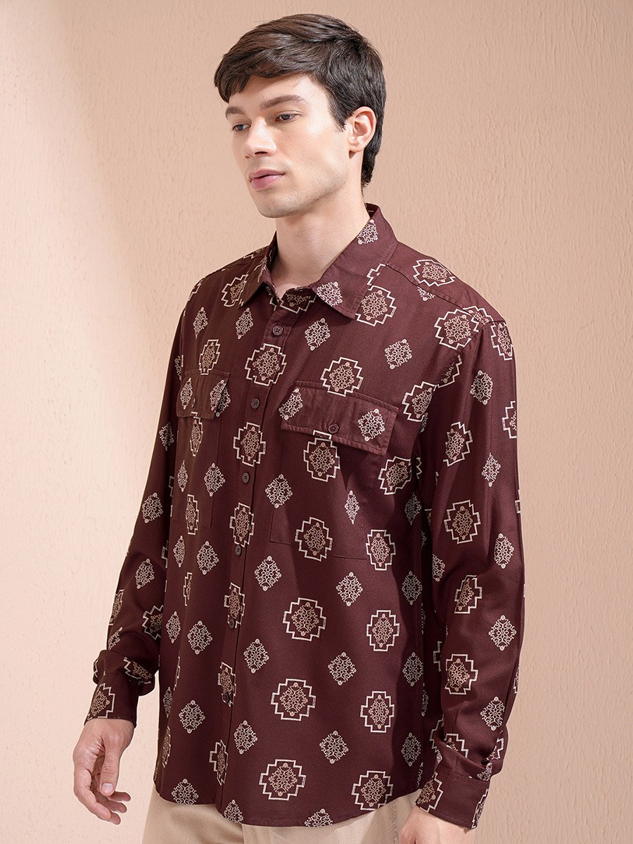 Printed Regular Fit Collared Shirt with Pockets