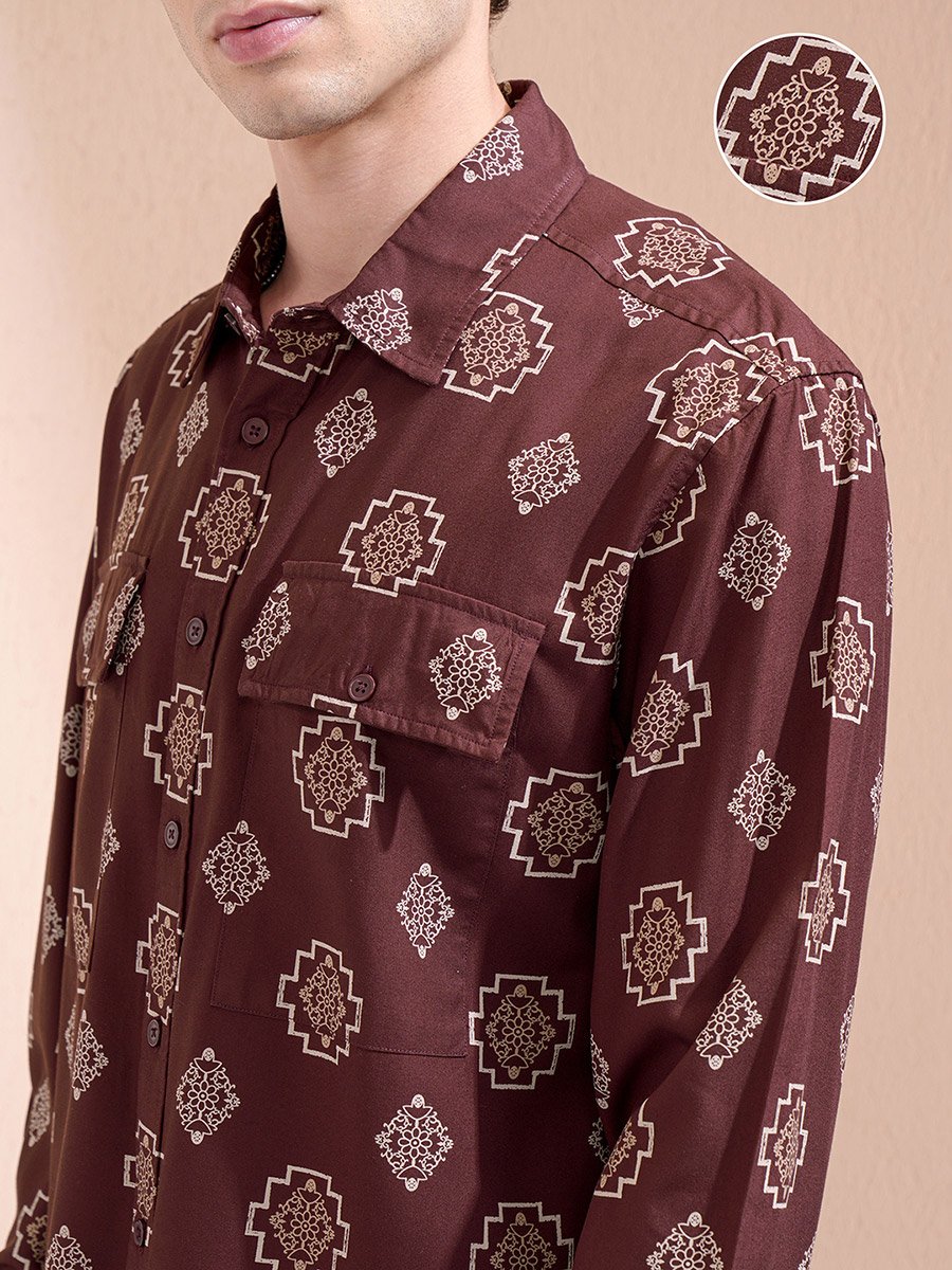 Printed Regular Fit Collared Shirt with Pockets
