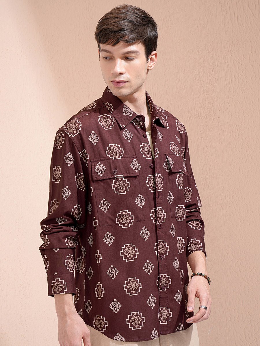 Printed Regular Fit Collared Shirt with Pockets