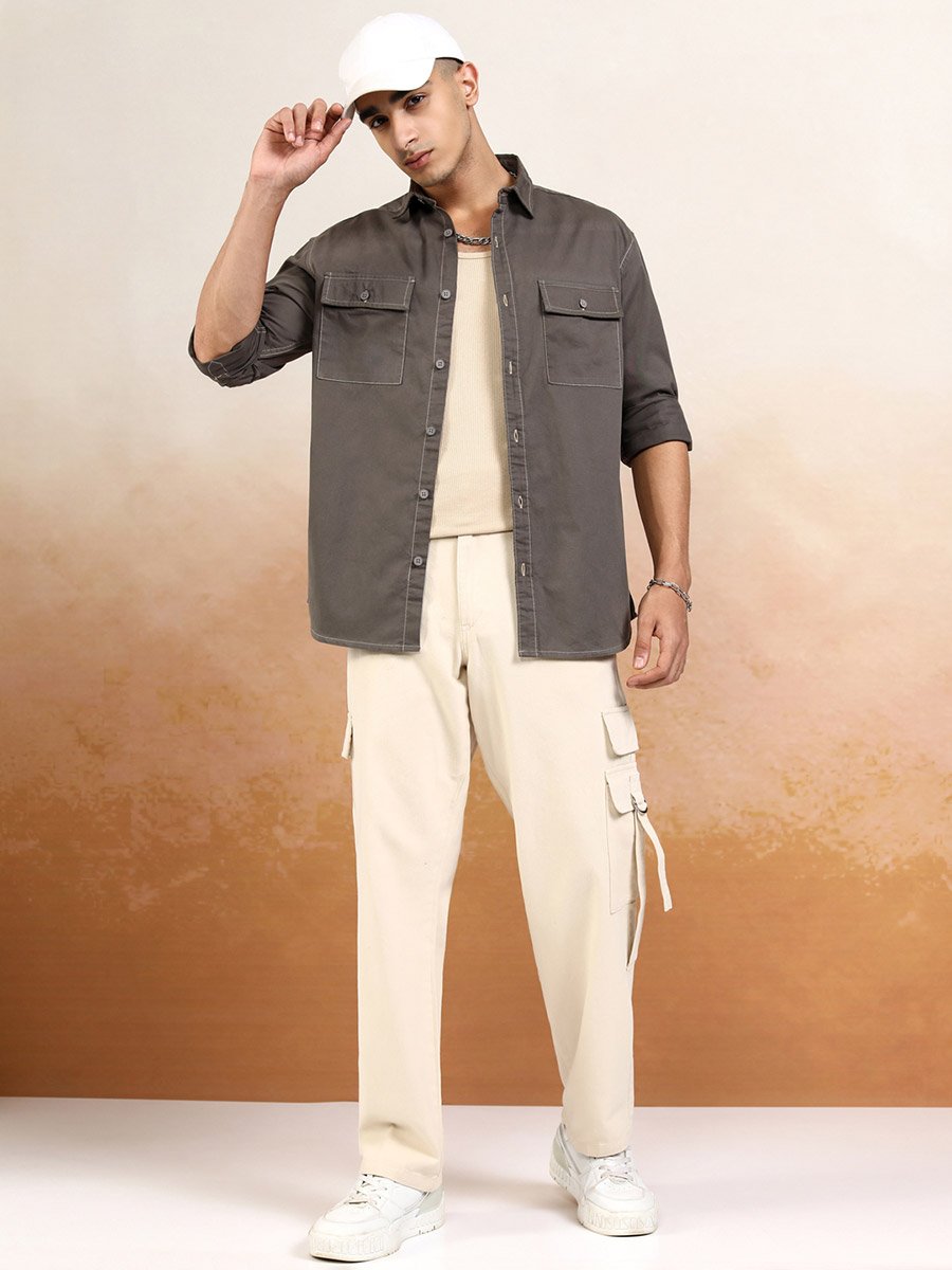 Relaxed Fit Collared Shirt with Pockets