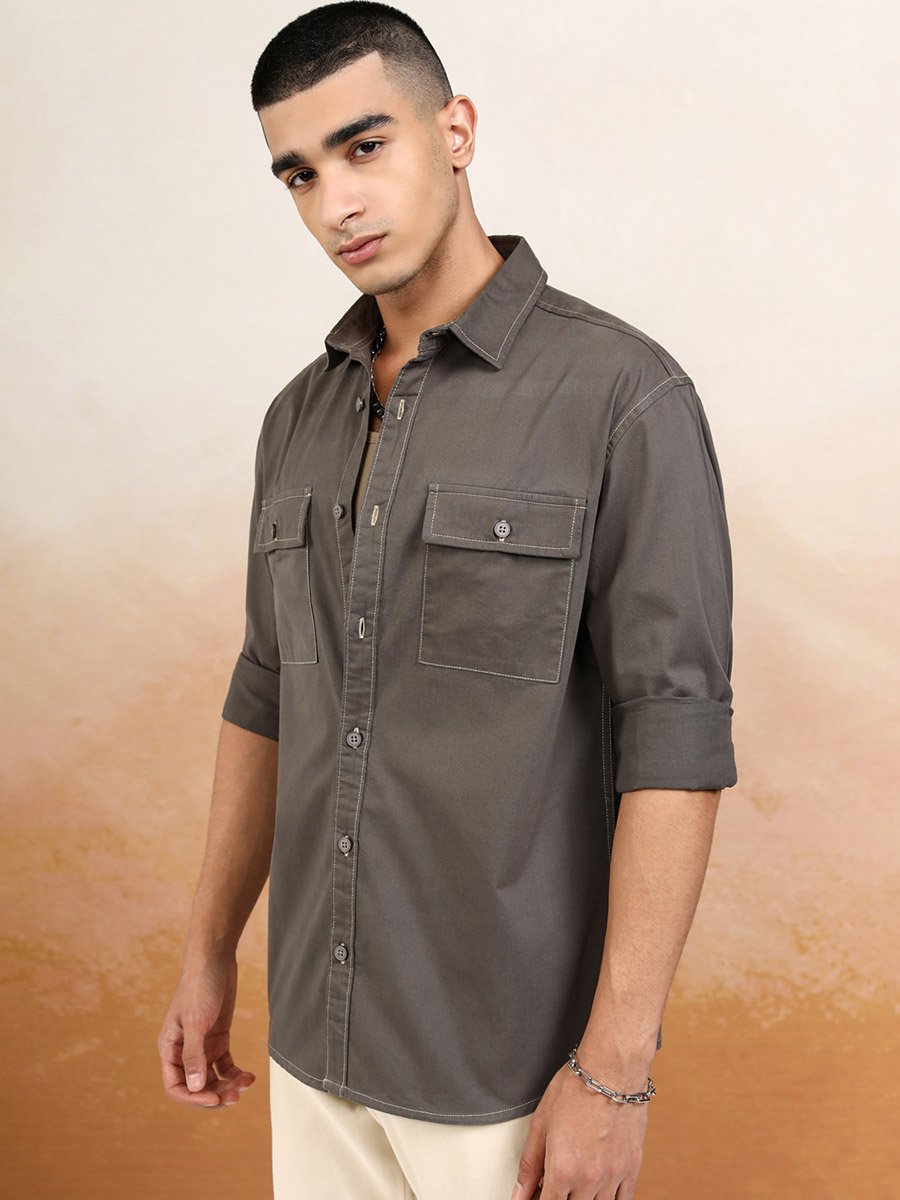 Relaxed Fit Collared Shirt with Pockets