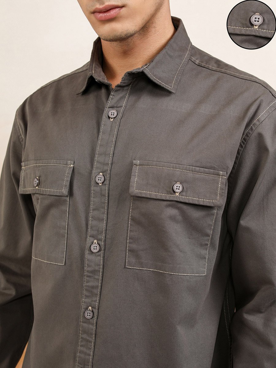 Relaxed Fit Collared Shirt with Pockets
