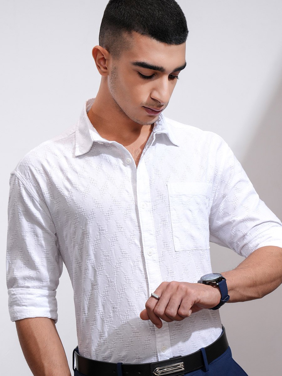 Textured Relaxed Fit Collared Shirt with Pocket