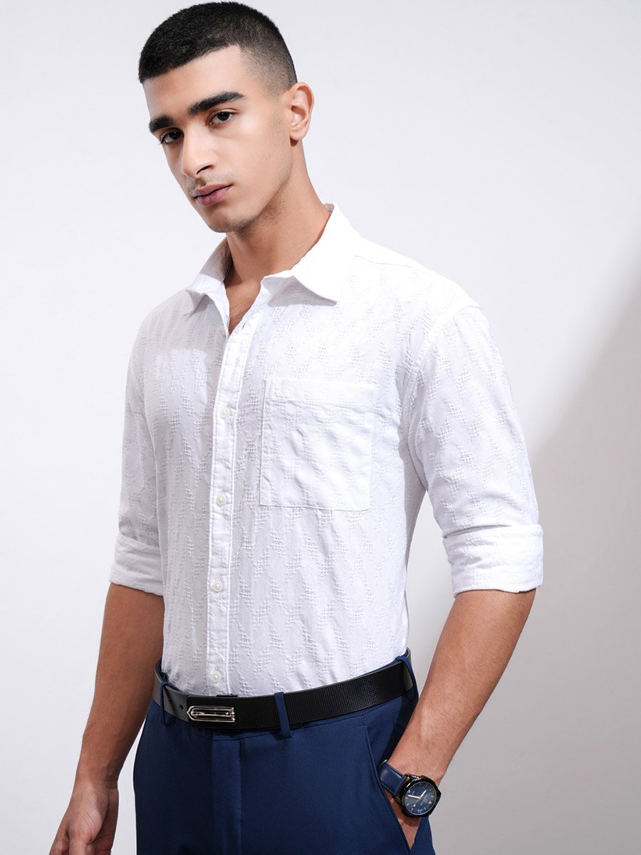 Textured Relaxed Fit Collared Shirt with Pocket