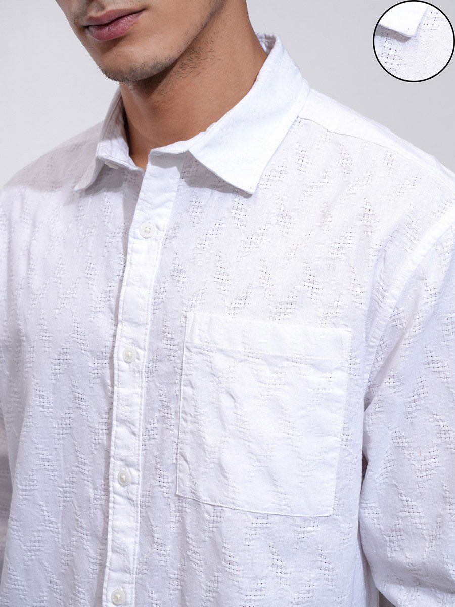 Textured Relaxed Fit Collared Shirt with Pocket