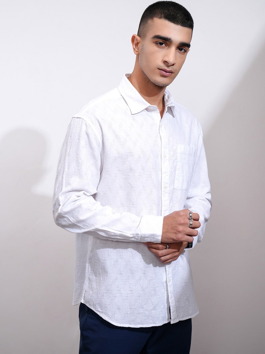Textured Relaxed Fit Collared Shirt with Pocket