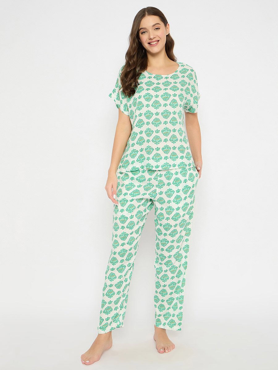 Floral Print Round Neck Top and Pyjama Set