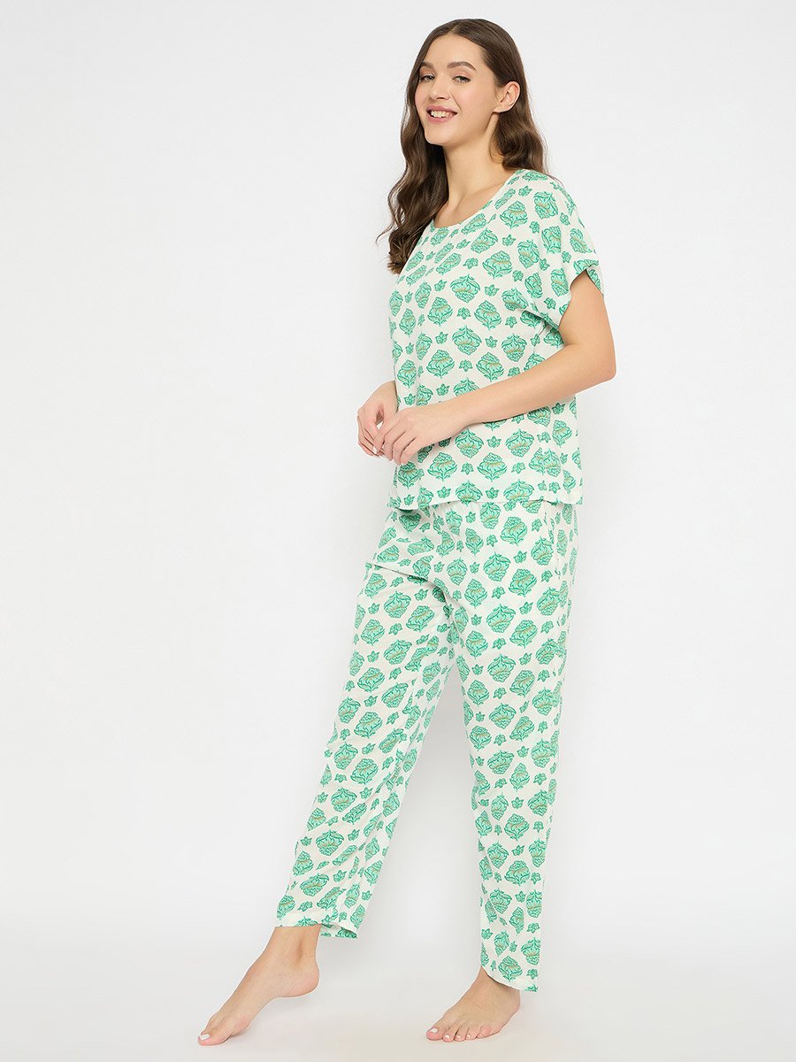 Floral Print Round Neck Top and Pyjama Set