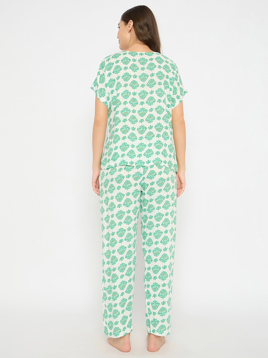 Floral Print Round Neck Top and Pyjama Set