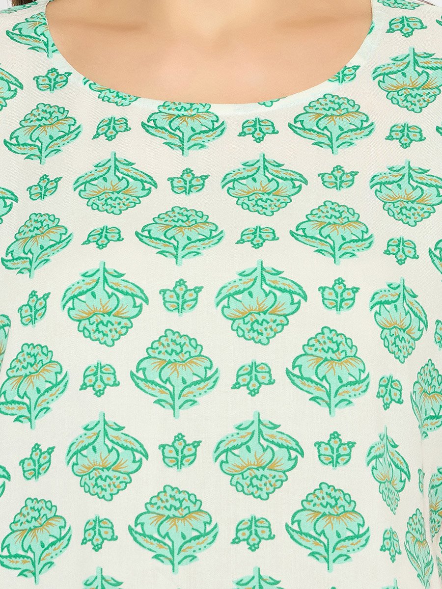 Floral Print Round Neck Top and Pyjama Set