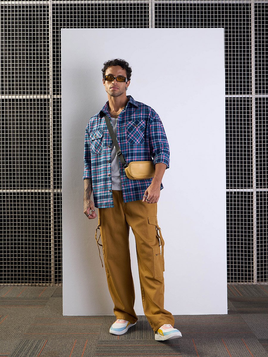 Checked Flap Pocket Oversize Shirt