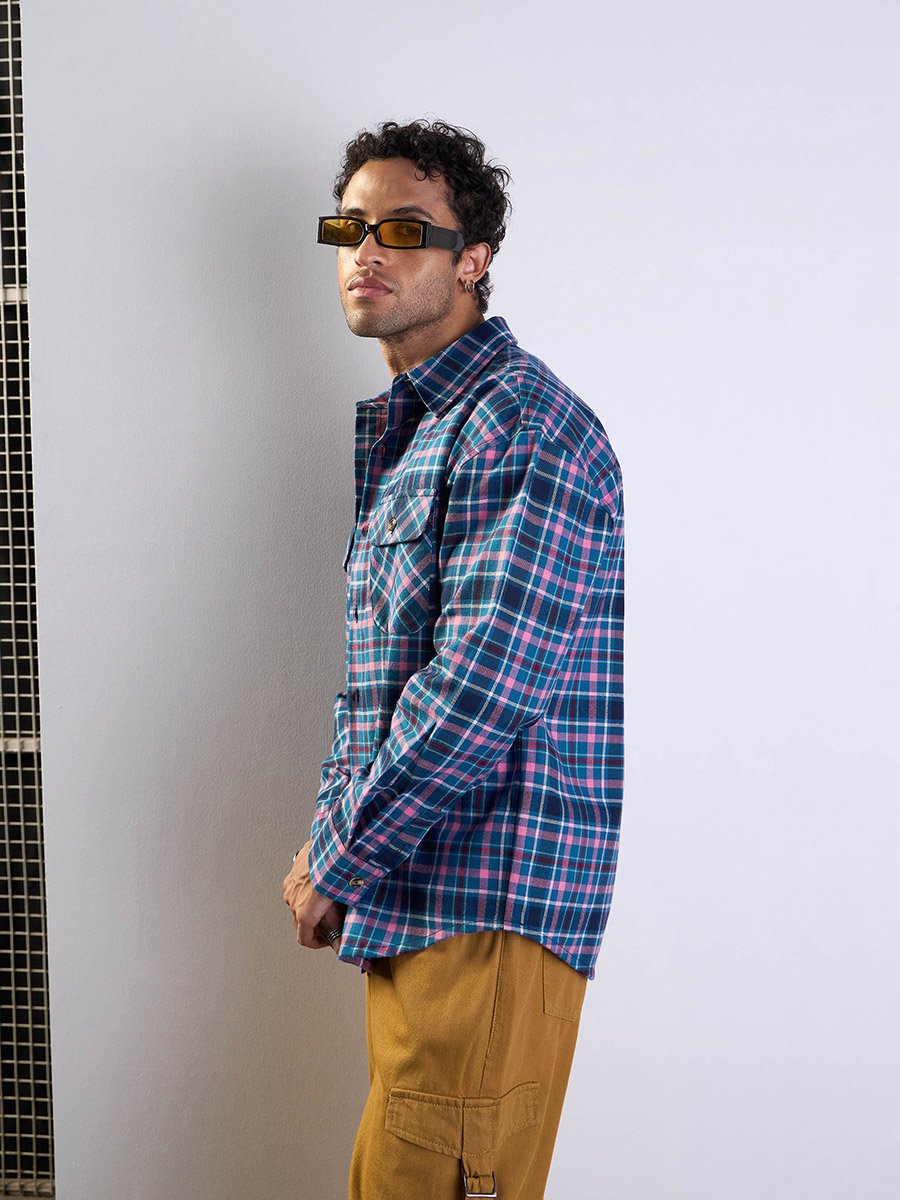 Checked Flap Pocket Oversize Shirt