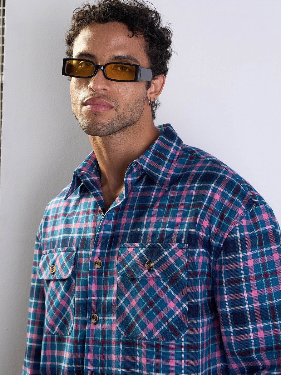 Checked Flap Pocket Oversize Shirt
