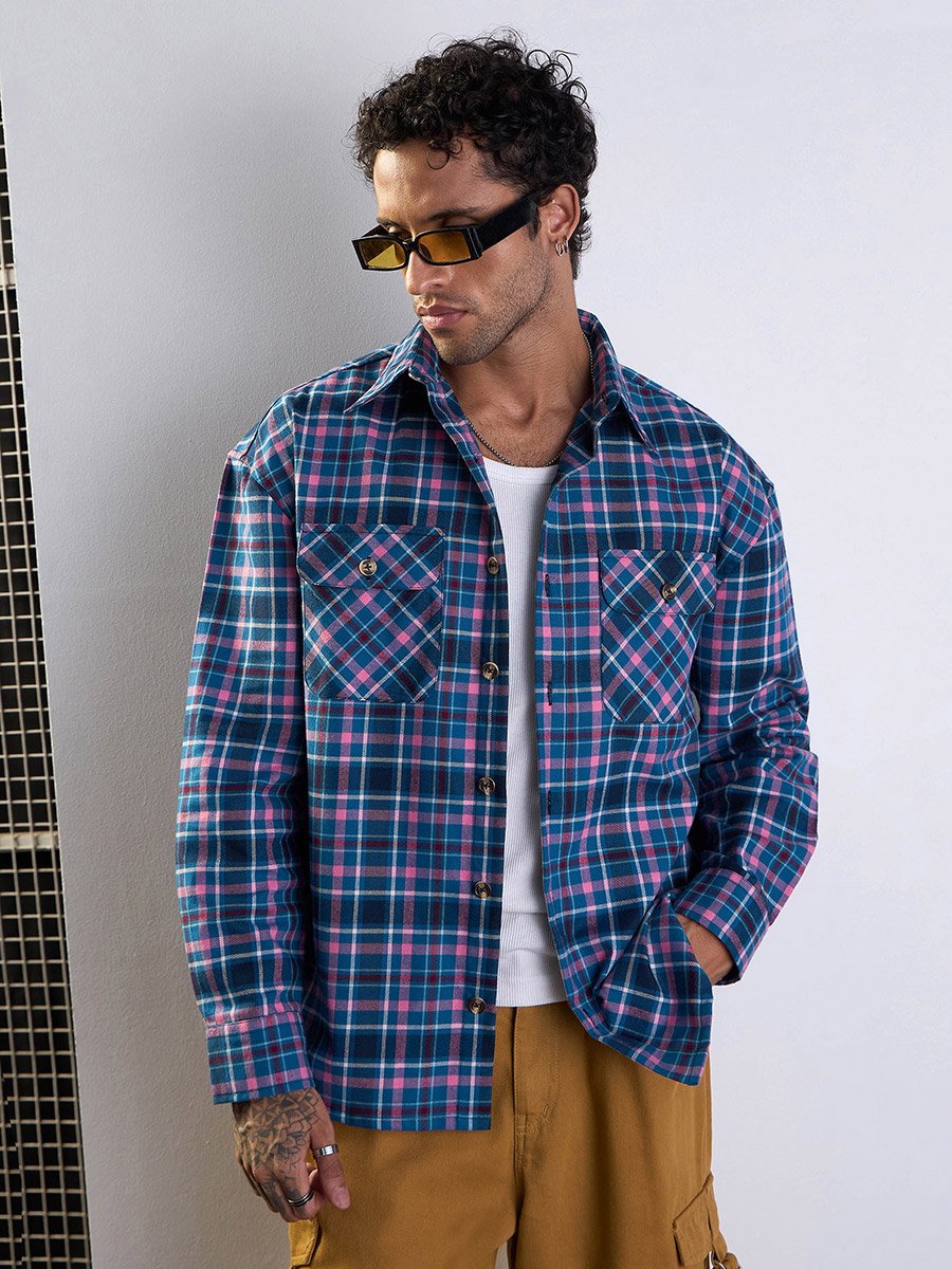 Checked Flap Pocket Oversize Shirt