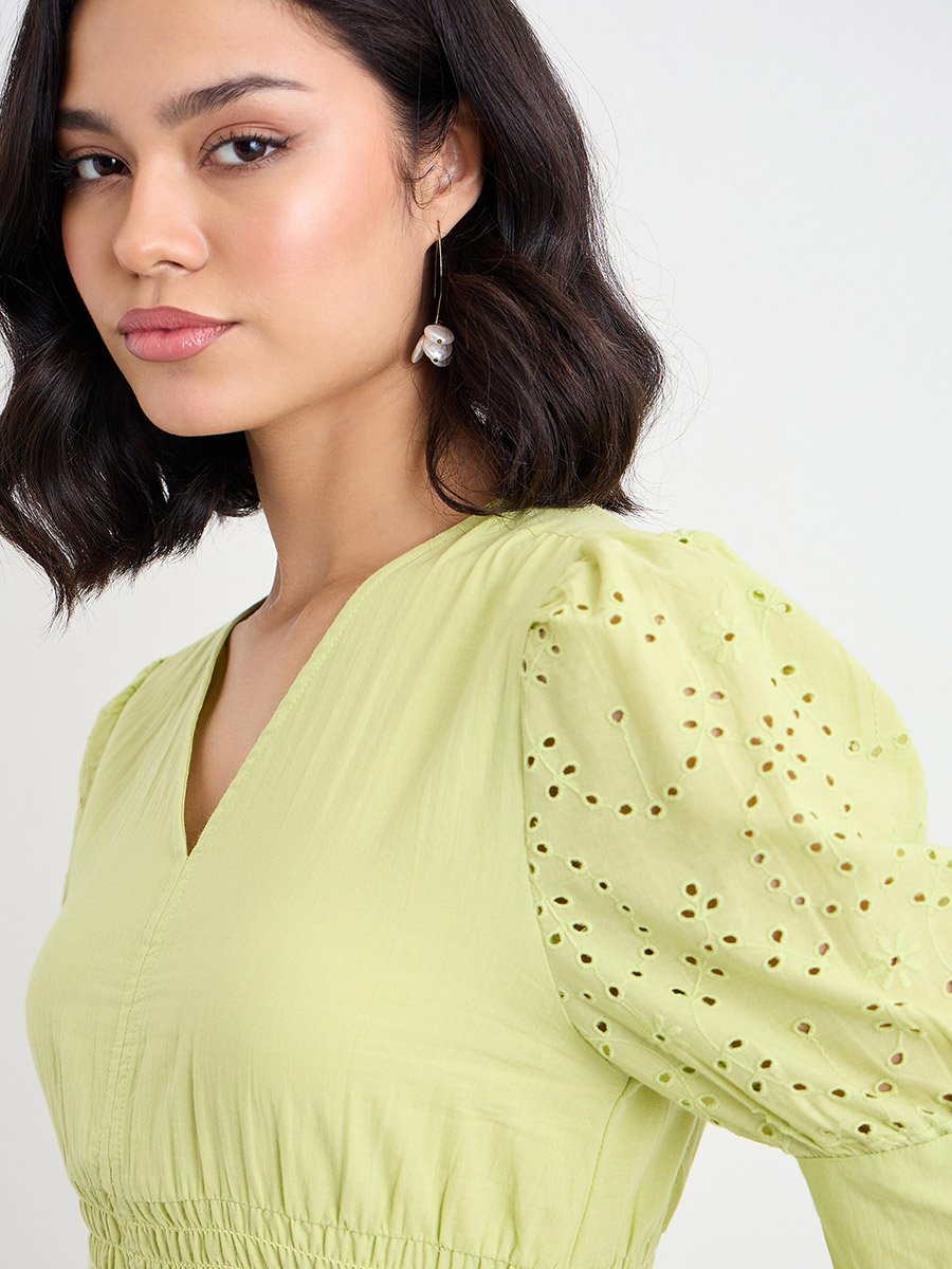 green schiffli dress Green Dragonflies Kids Schiffli Collar Frock – Rihaa main image 1