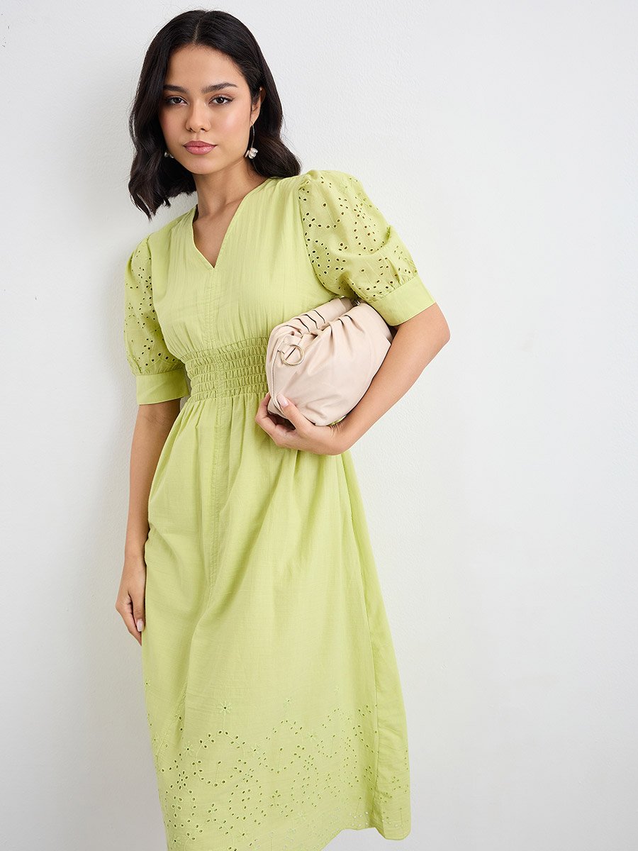 green schiffli dress Green Chiffon One Shoulder Long Bridesmaid Dresses With Sweep Train, MBD208 main image 1