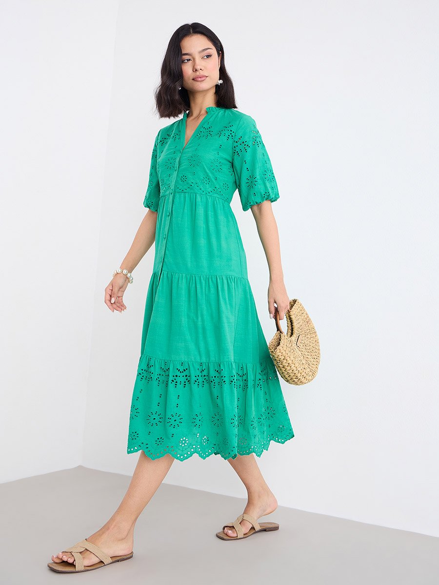 slim fit dress slacks Green Schiffli Dress – The Pure Loom main image 1