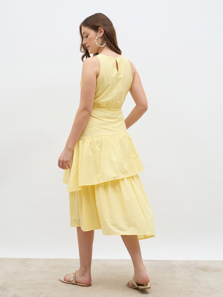 Solid Sleeveless Layered Midi Dress