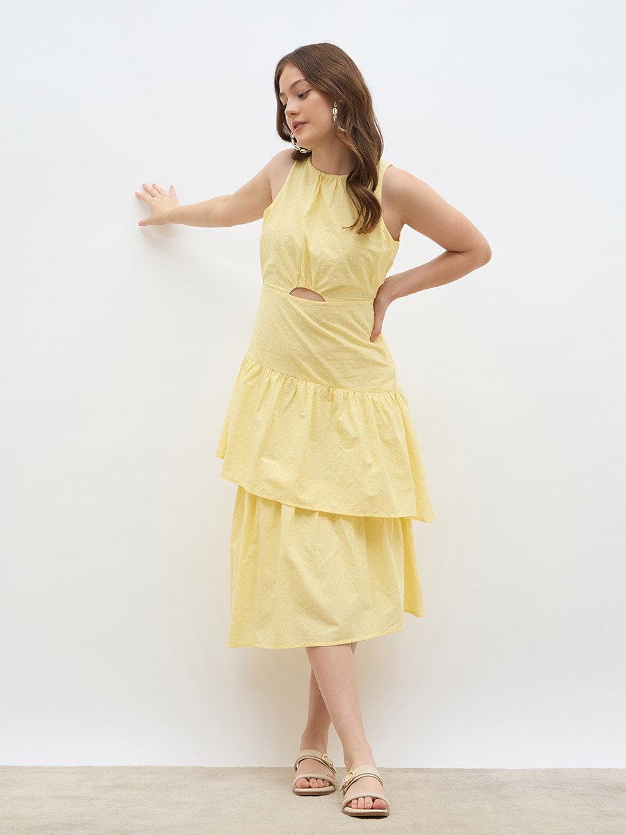 Solid Sleeveless Layered Midi Dress