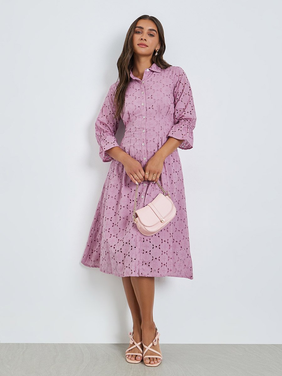 ladies eyelet dresses Alena Eyelet Lace Dress in Beige main image 0